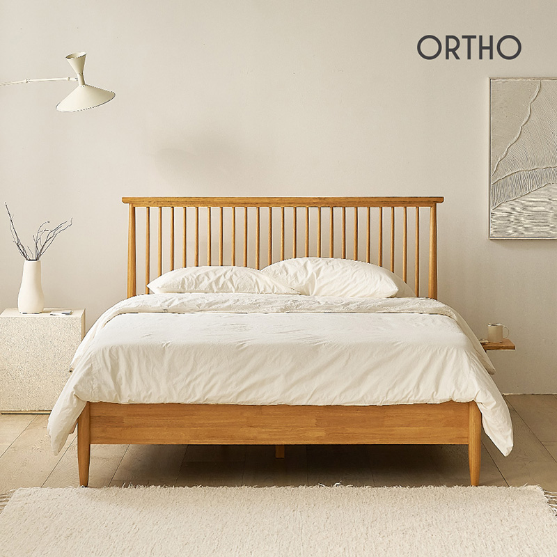 올쏘 아이비 고무나무 원목 침대 프레임 Q 내추럴