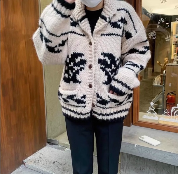 여성 코위찬 가디건 에스닉 스웨터 두꺼운 빈티지 레트로 크리스마스 데이트 겨울 아크릴100 - 상세 이미지 3