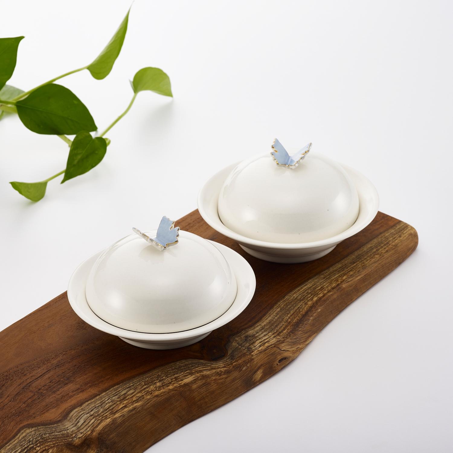 백자 나비 뚜껑 접시, 문경 도자기 M (접시 지름 15cm), 화이트골드 - 상세 이미지 2