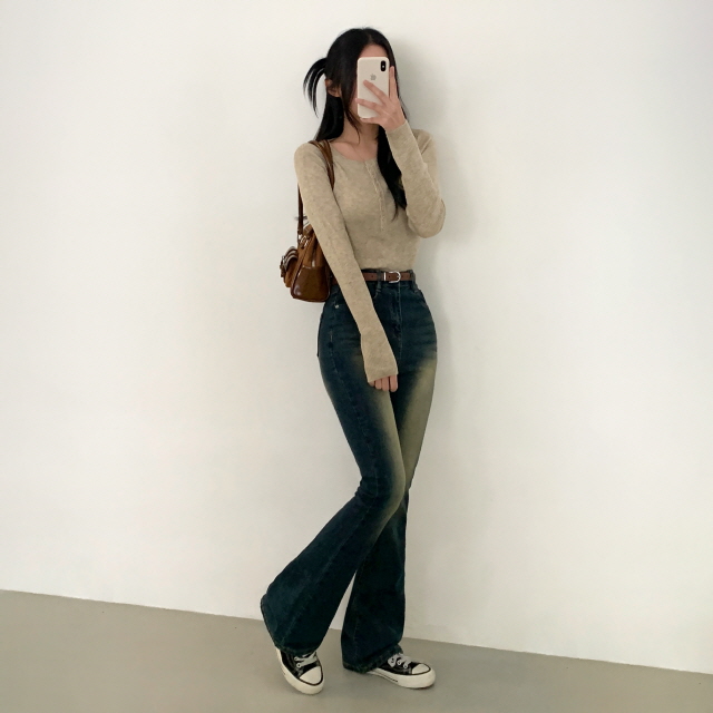 [3단기장/허리밴딩!] 젝스 빈티지 워싱 슬림핏 청바지 하이웨스트 롱 부츠컷 데님 팬츠 상세 이미지 31