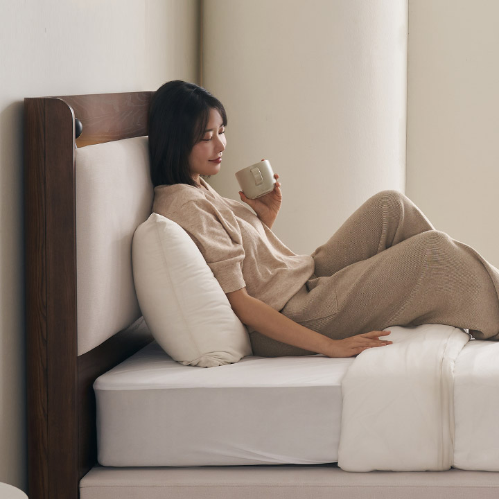 삼익가구 누오브 LED조명 패브릭 원목 침대 매트 -라지킹 필로우탑7존독립스프링, 월넛 - 상세 이미지 3