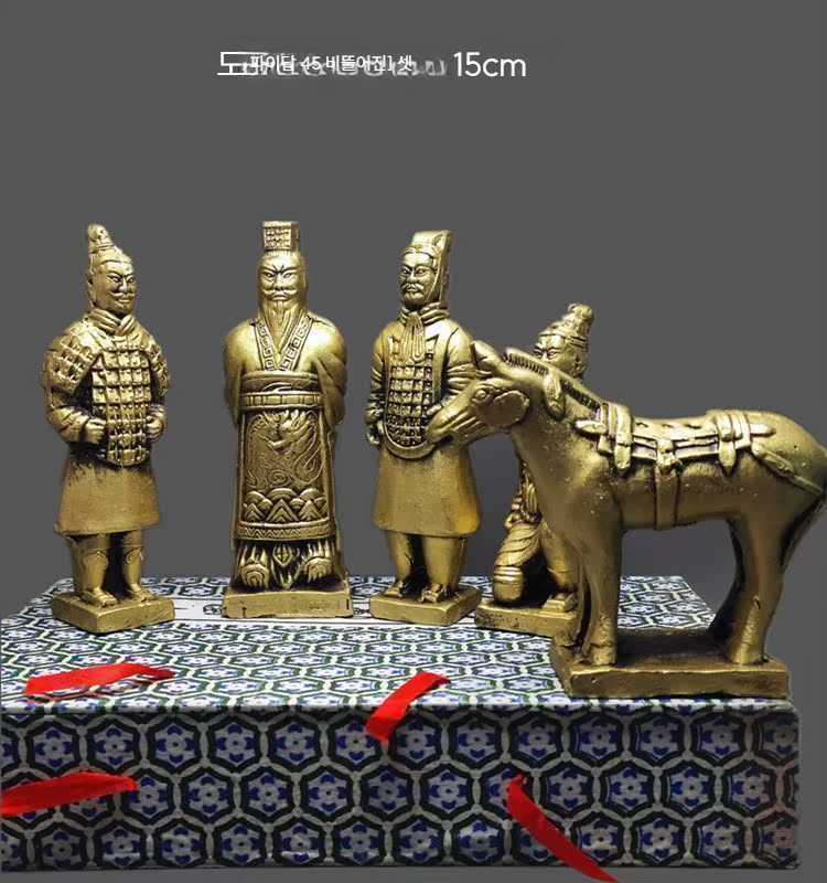 고캠프 병마용 장식품 진시황 소품 기념품 공예품 도자기 청동색 5개 11cm - 상품 이미지