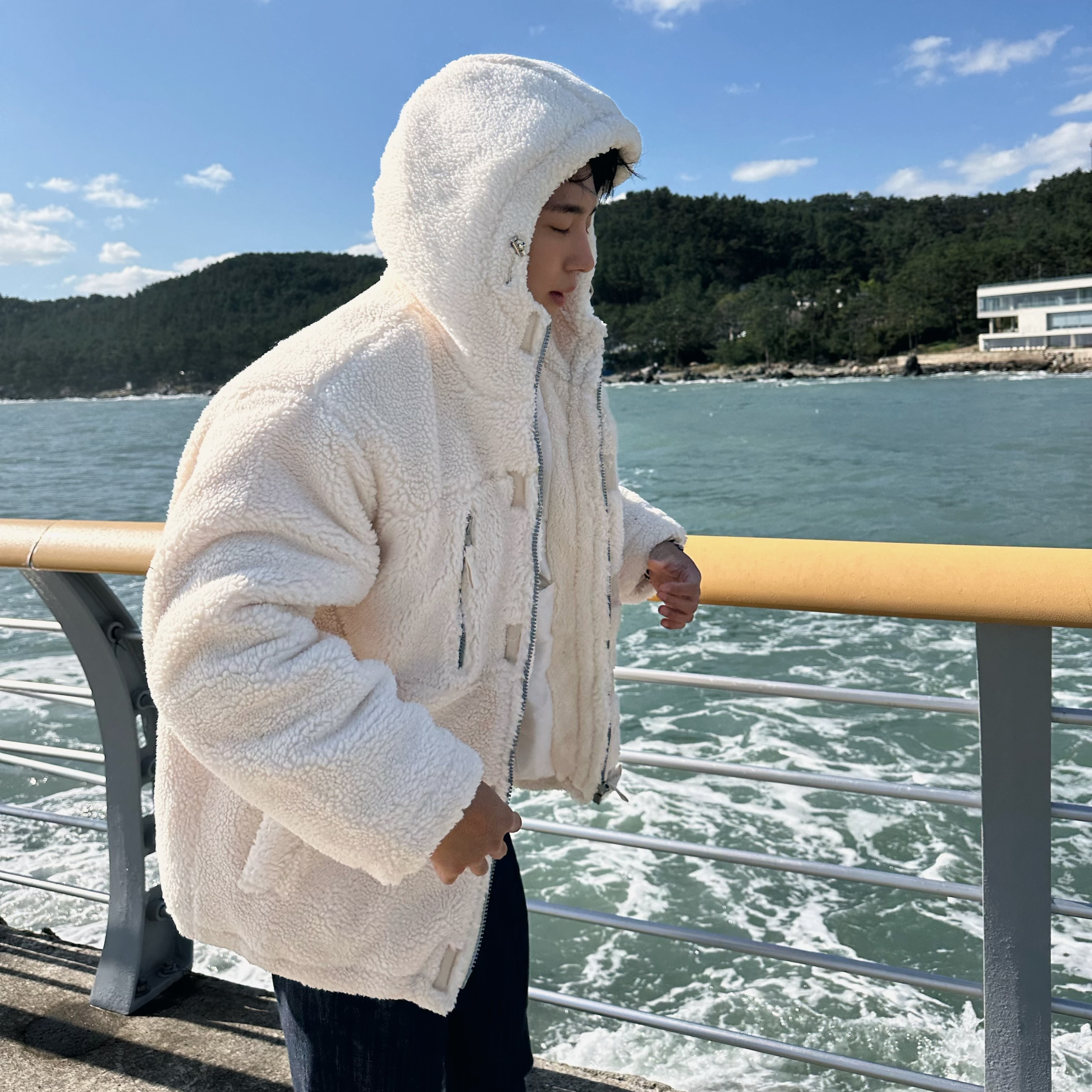 털후드집업 양털후드집업 오버핏 덤블점퍼 - 상세 이미지 4