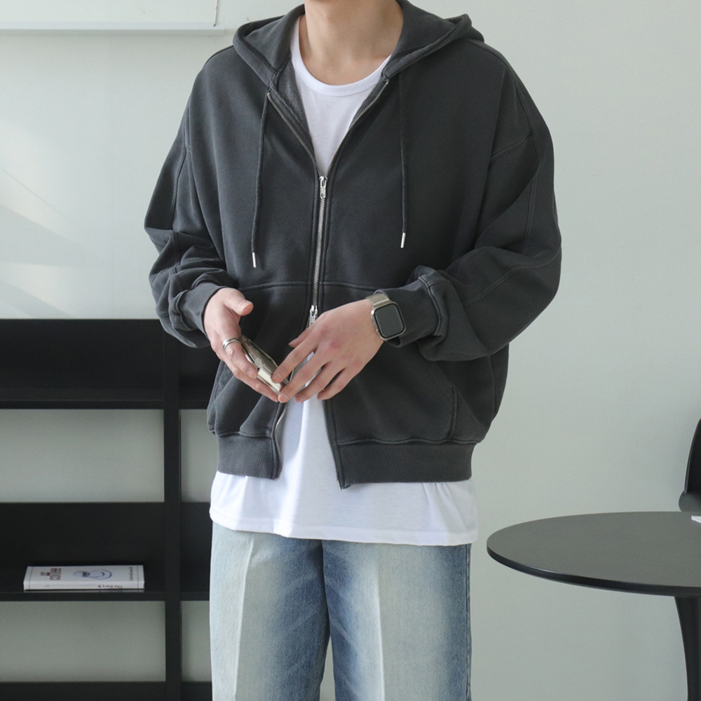남자후드집업 오버핏 피그먼트 커플 후드 집업 - 상세 이미지 2