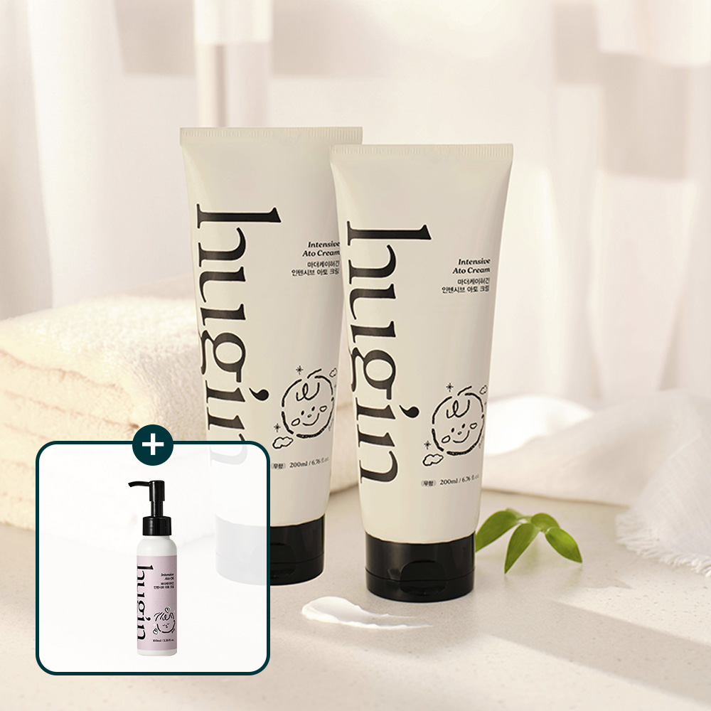 [고보습오일GIFT] 허긴 신생아 아기 인텐시브 100시간 보습 아토 크림 (무향) 200ml, 2개