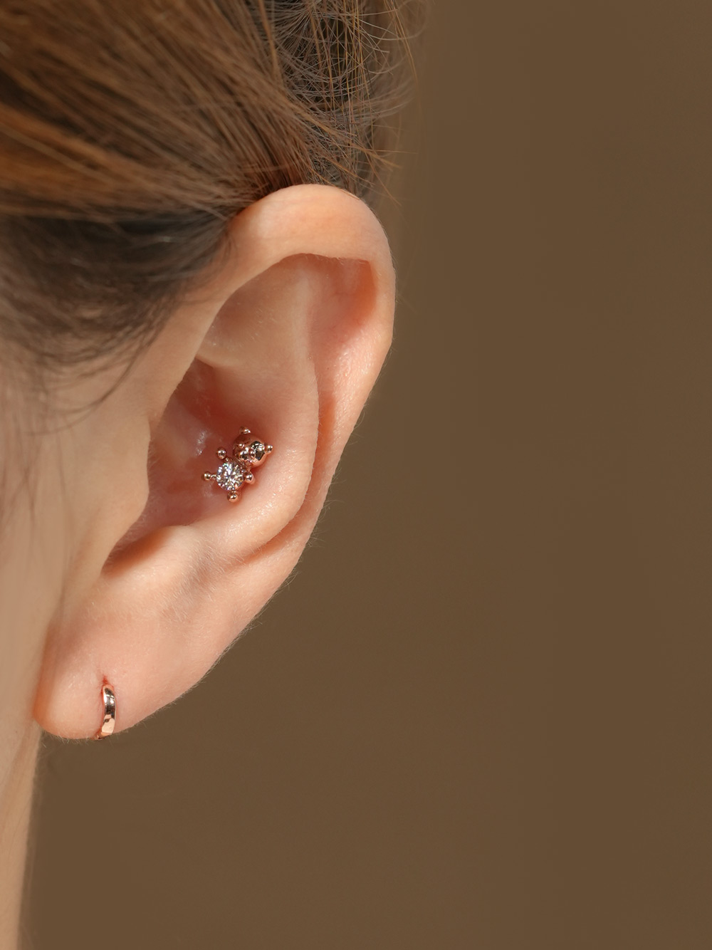14K 18K 미니 귓바퀴 플랫 원터치 링 귀걸이