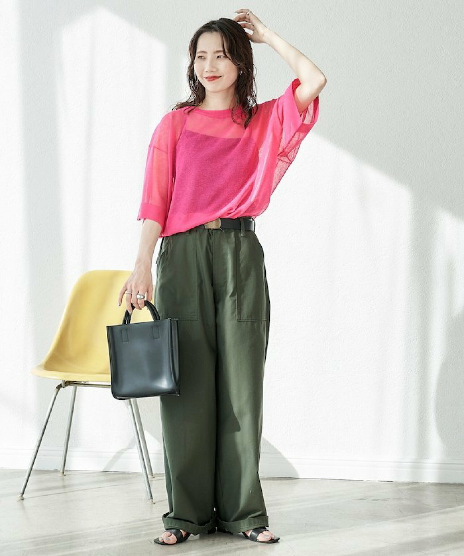 프릭스스토어 핸드 워셔블 리넨 믹스 시어 롱 슬리브 T셔츠 핑크 - 상세 이미지 5