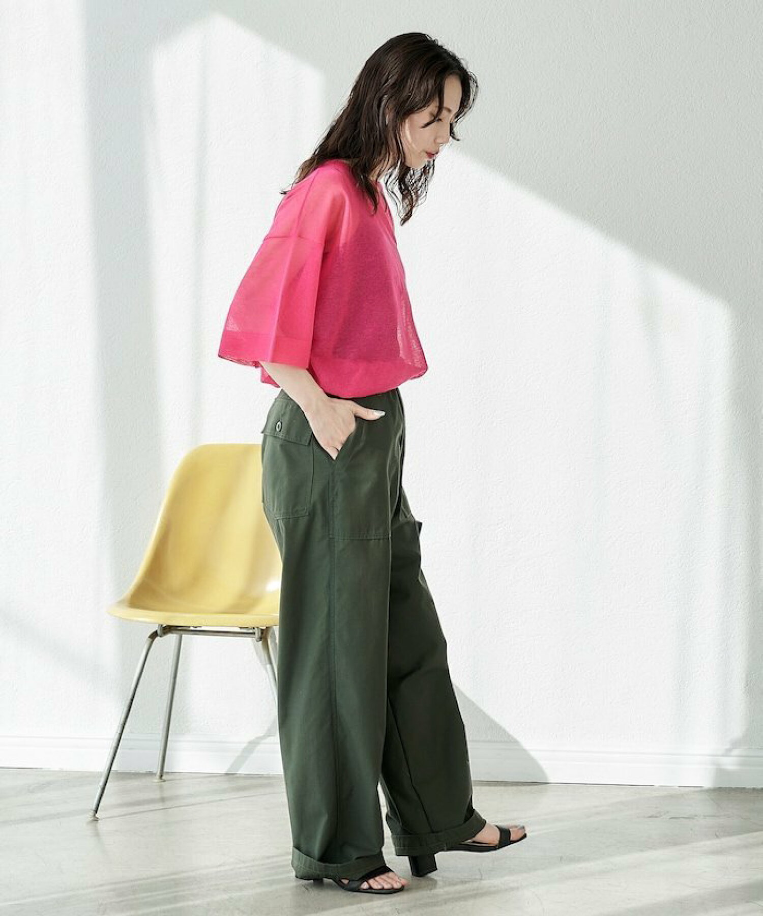 프릭스스토어 핸드 워셔블 리넨 믹스 시어 롱 슬리브 T셔츠 핑크 이미지 7