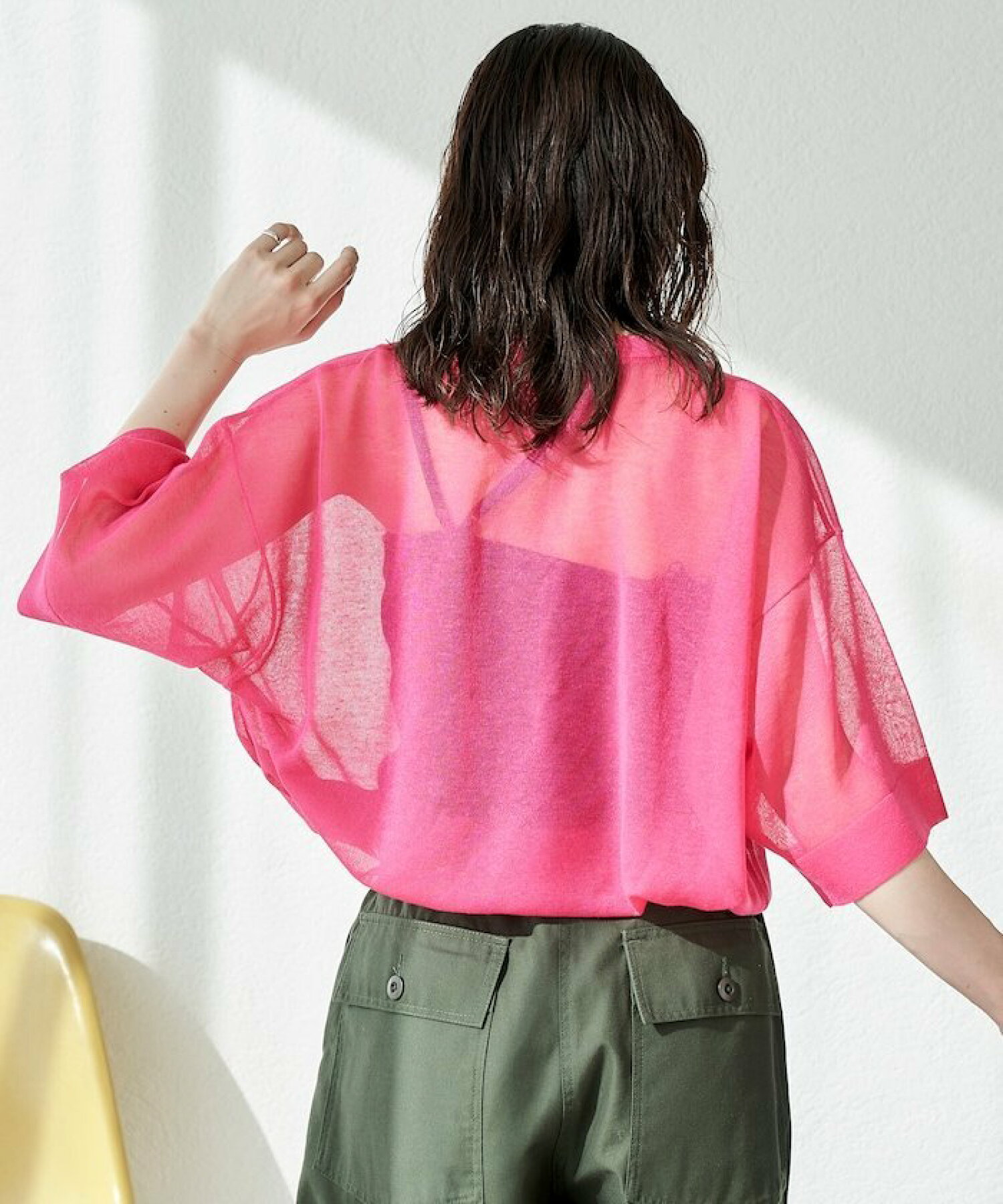 프릭스스토어 핸드 워셔블 리넨 믹스 시어 롱 슬리브 T셔츠 핑크 - 상세 이미지 3