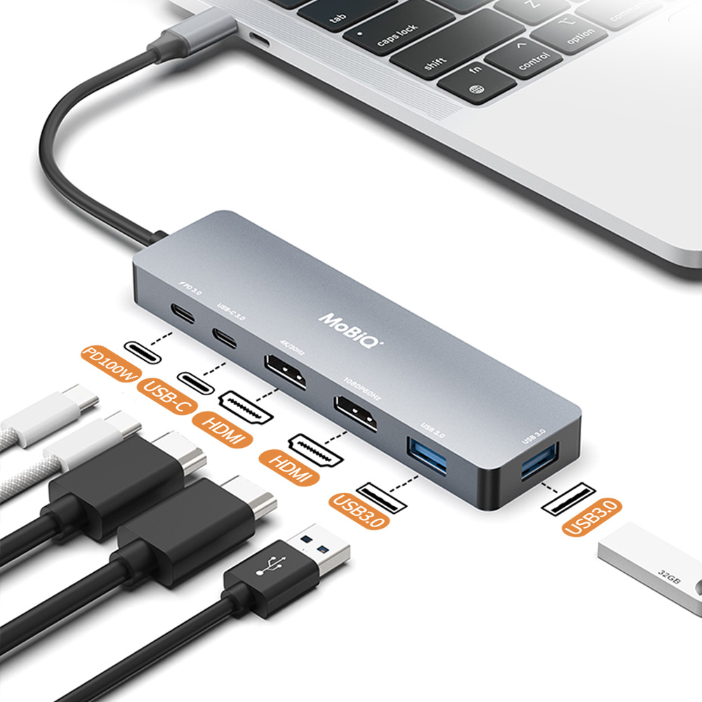 모비큐 EM-62HP C타입 맥북 듀얼 HDMI 6 in 1 멀티허브 4K USB A/C 3.1
