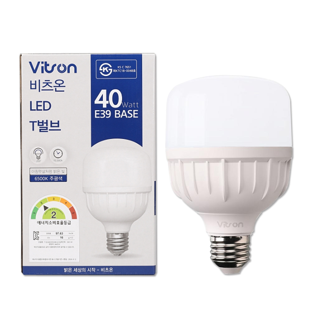 비츠온 LED T 벌브 40W E39소켓 대모갈 주광색 전구색 창고등 매장등 공사현장 - 상세 이미지 4