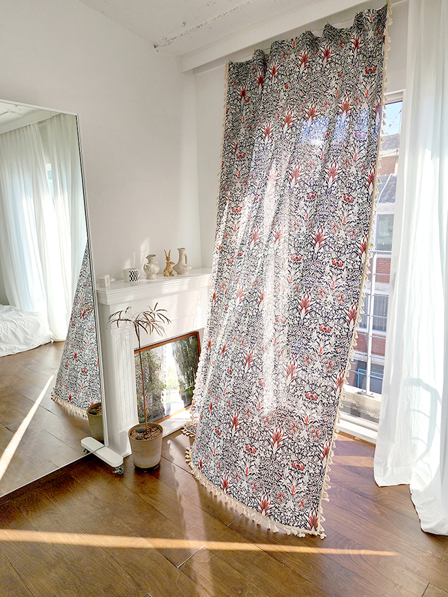 블랑쉬 레드 붓 꽃 술 린넨커튼150x240(1p)