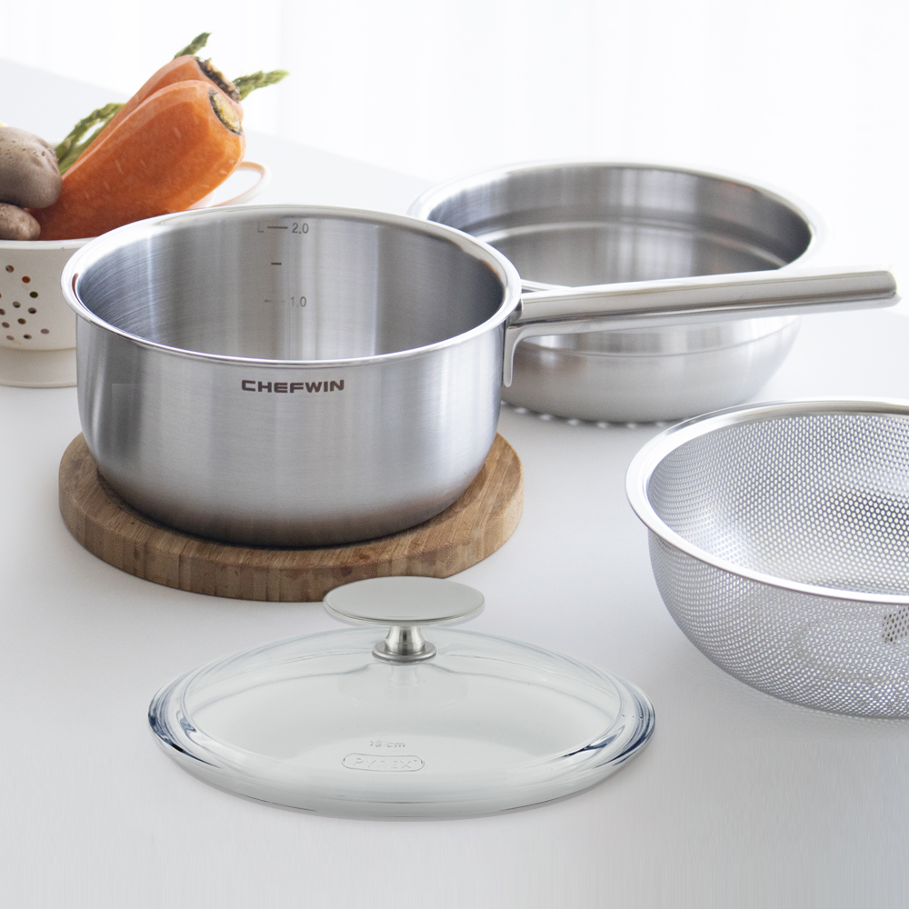 쉐프윈 통5중 스텐 이유식냄비 316 인덕션 초기 국민이유식 편수냄비 18cm