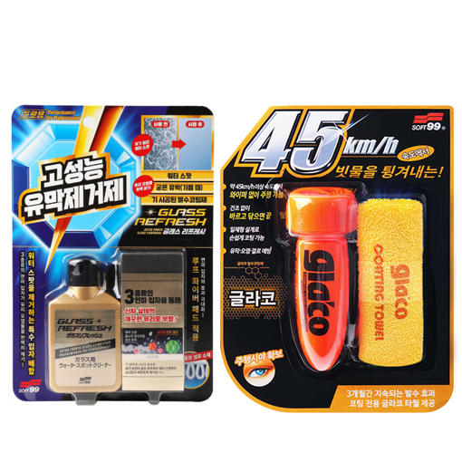 소프트99 글라코 G4+G73 세트 유막제거 발수코팅제 유리세정 물때제거 - 메인 이미지