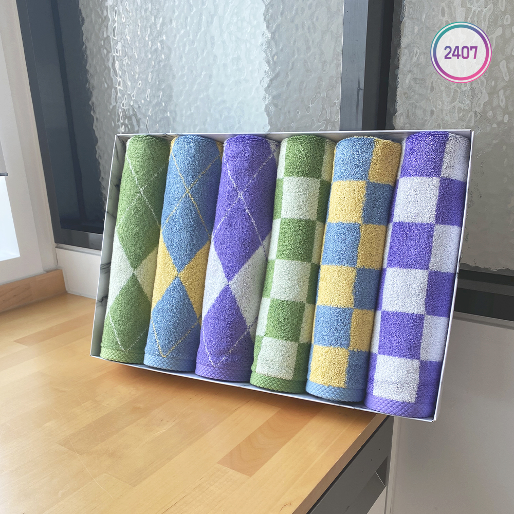 아가일 체크 패턴수건 체커보드 뱀부타올 프리미엄 호텔수건 6매 선물세트