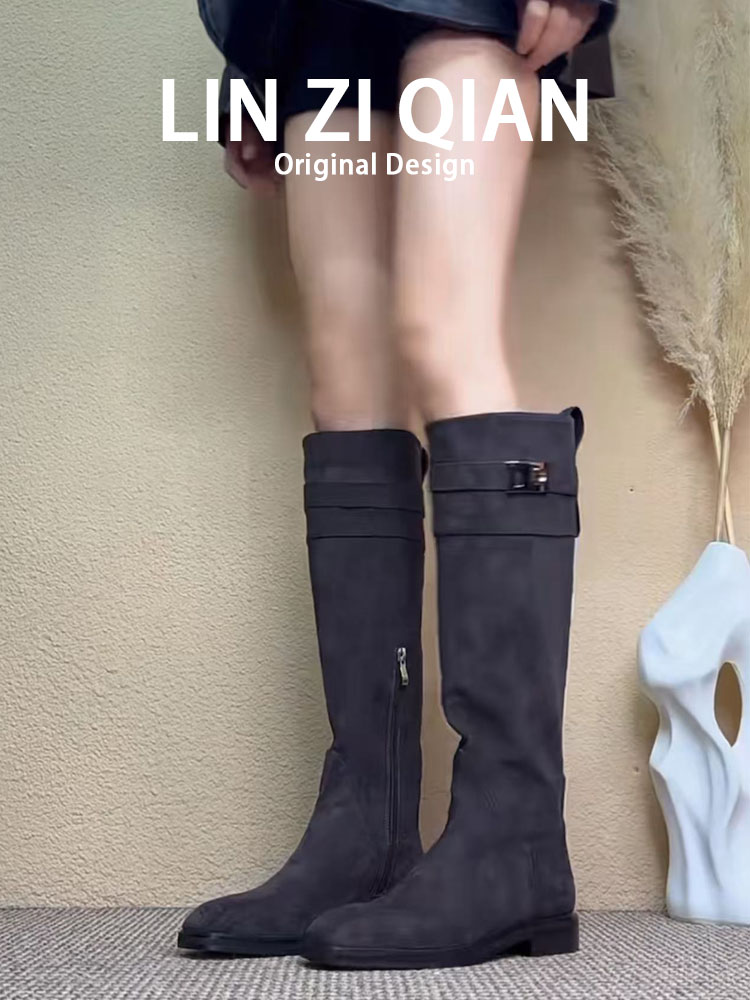 스웨이드부츠 소가죽 버클 롱부츠 실버버클 리얼레더부츠 안감 양가죽 - 상세 이미지 2