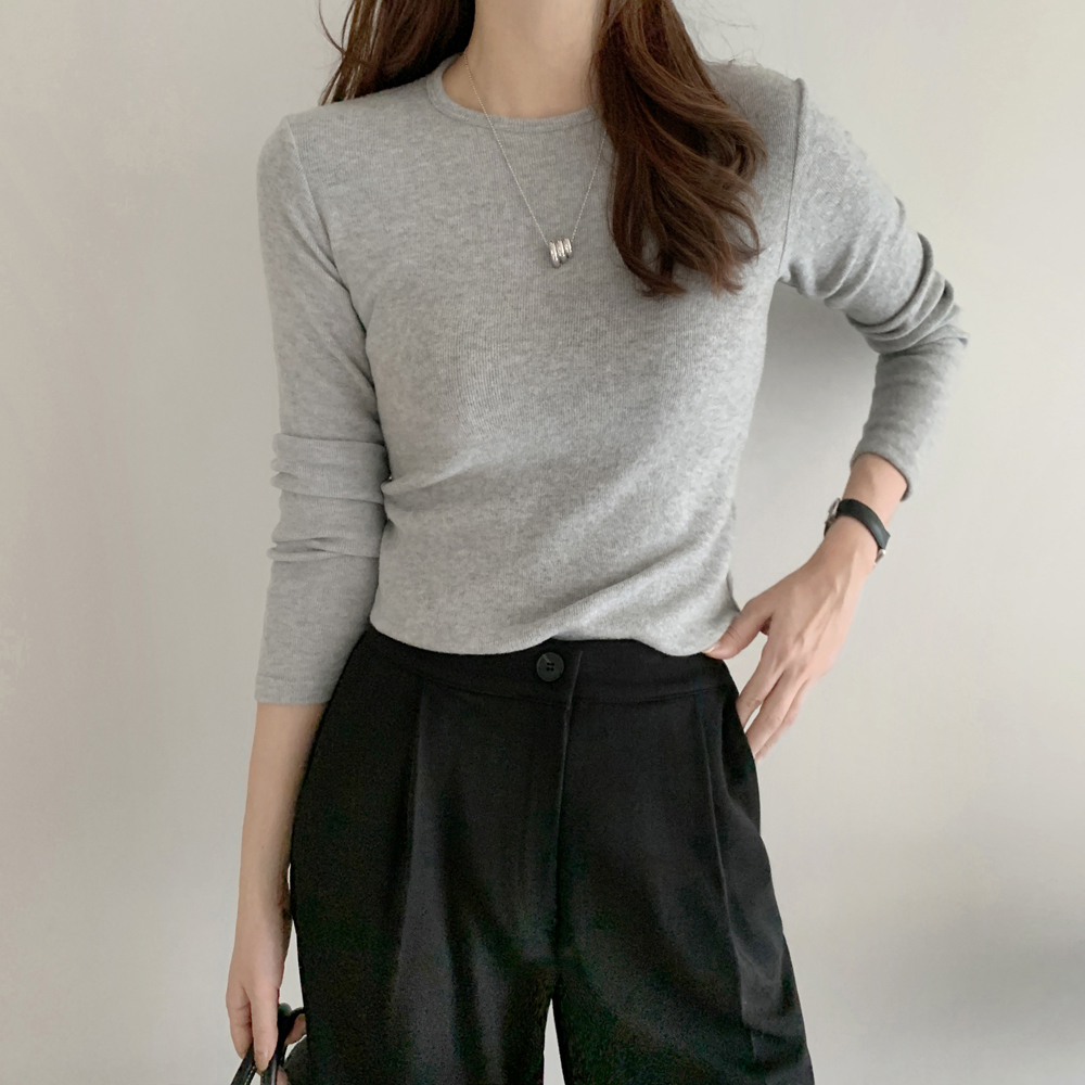 부드러운 골지 스판 여자 기모 티셔츠 겨울 여성 티셔츠 긴팔티 기본 라운드 이너 레이어드티 상세 이미지 3