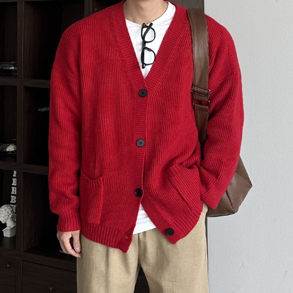 남자 빈이 오버핏 봄 가을 간절기 포켓 니트 가디건