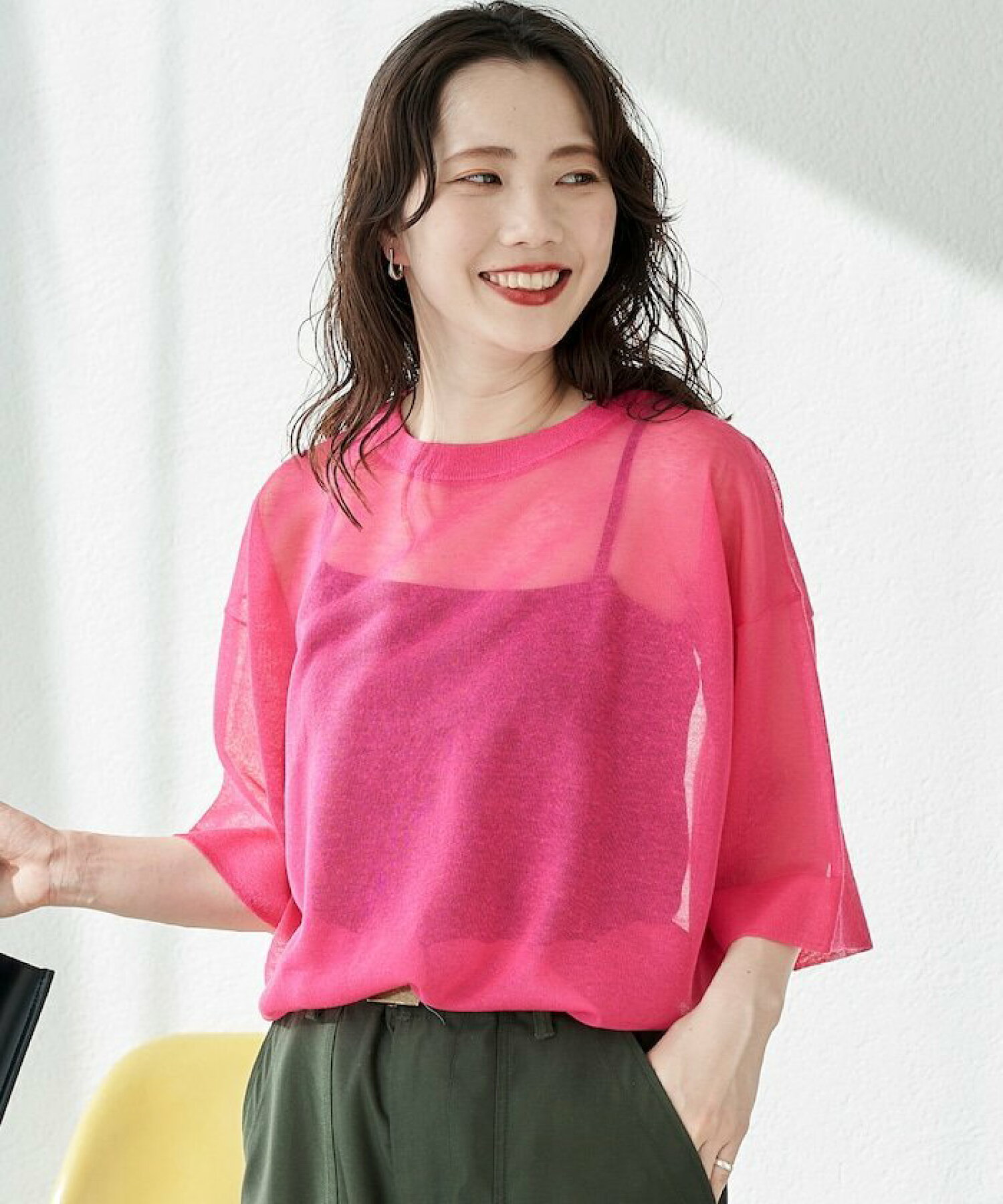 프릭스스토어 핸드 워셔블 리넨 믹스 시어 롱 슬리브 T셔츠 핑크 - 상세 이미지 4