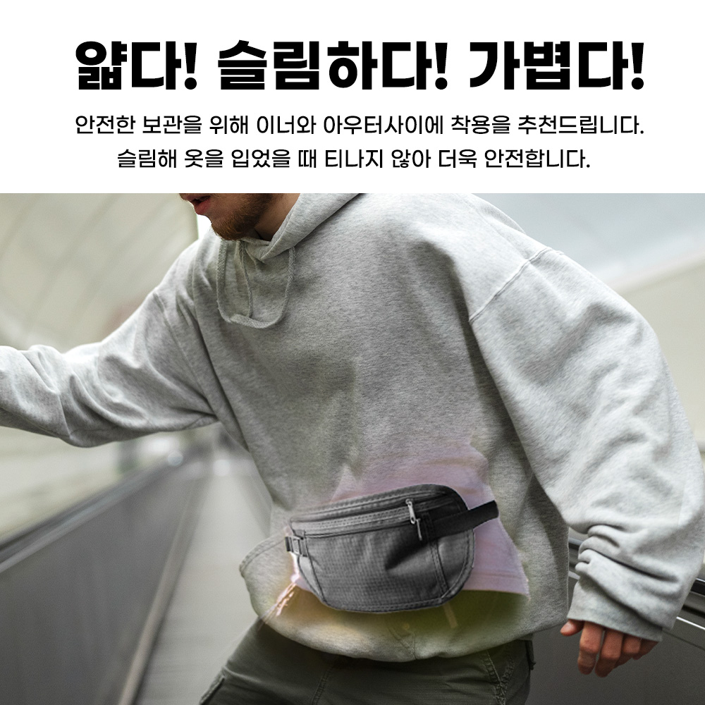 여행용 RFID 해킹 도난 방지 힙색 복대지갑 유럽여행 (휴대폰 롱 스트랩 목걸이 , 손목 스트랩, RFID 카드포켓 RFID 여권포켓 포함) - 상세 이미지 3