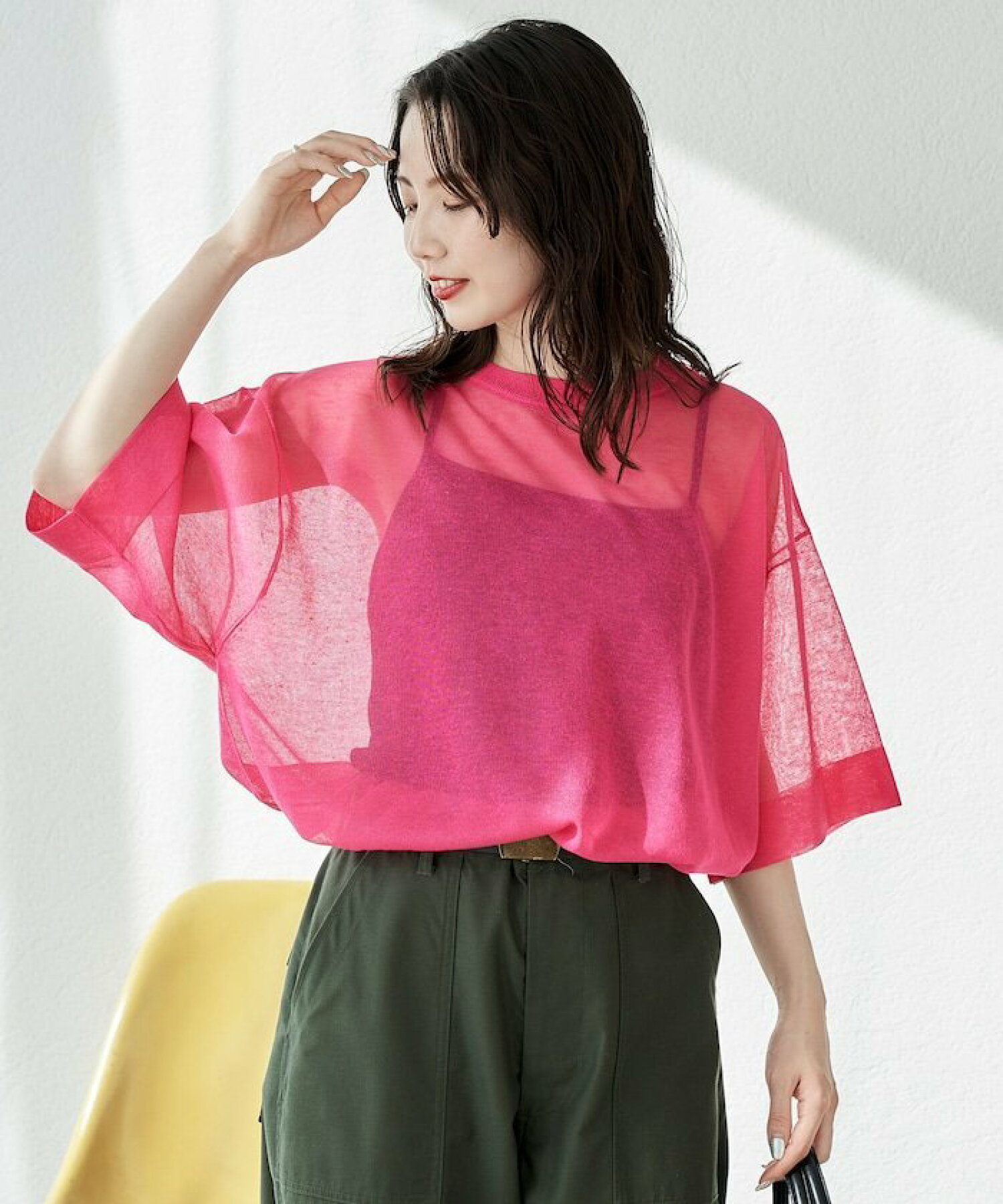 프릭스스토어 핸드 워셔블 리넨 믹스 시어 롱 슬리브 T셔츠 핑크 이미지 8