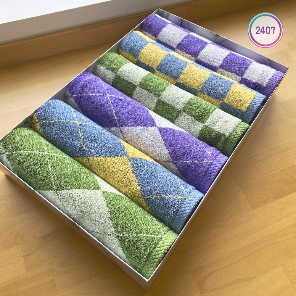 아가일 체크 패턴수건 체커보드 뱀부타올 프리미엄 호텔수건 6매 선물세트