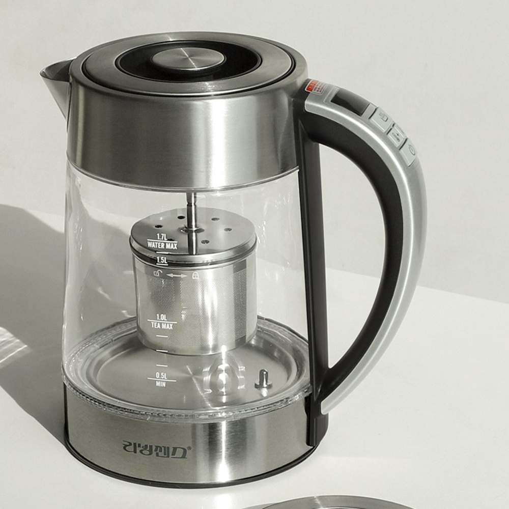 리젠 무선 분유 티포트 1.7L 내열 유리 투명 온도조절 전기주전자 커피 전기 포트