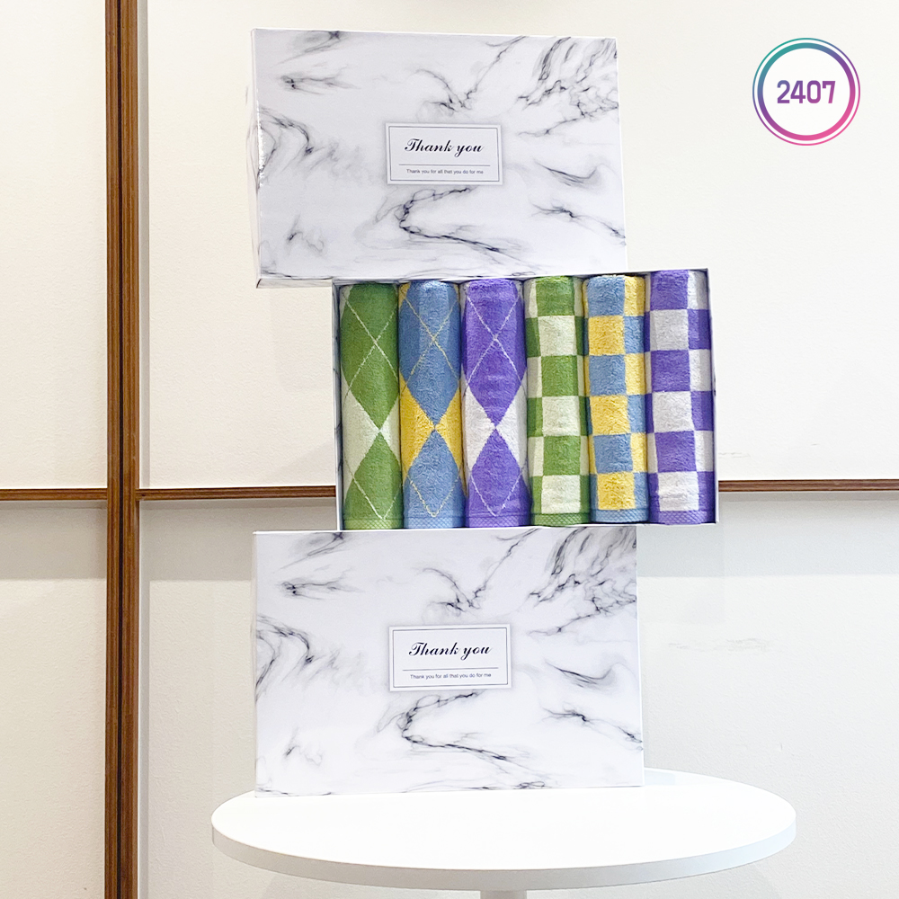 아가일 체크 패턴수건 체커보드 뱀부타올 프리미엄 호텔수건 6매 선물세트