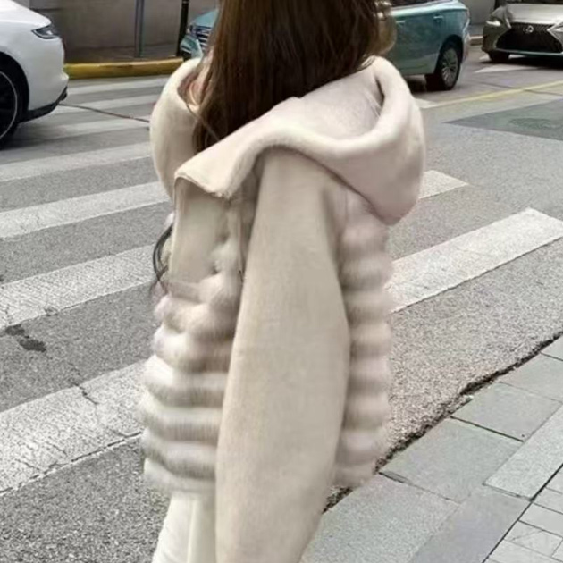 후드 밍크 숏 코트 여성 프리미엄 겨울 아우터 - 메인 이미지