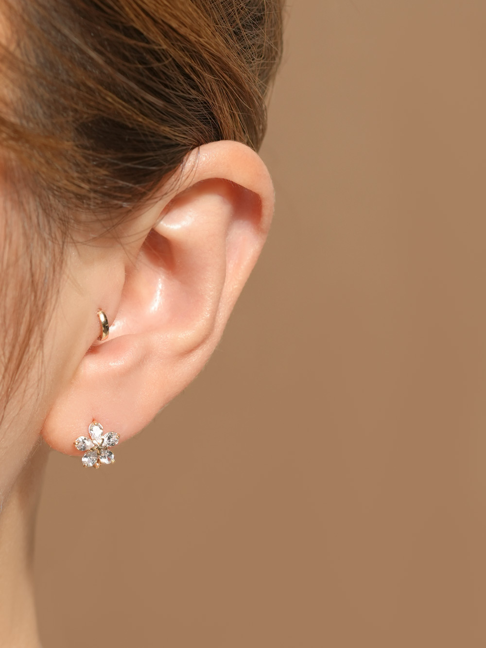 14K 18K 미니 귓바퀴 플랫 원터치 링 귀걸이