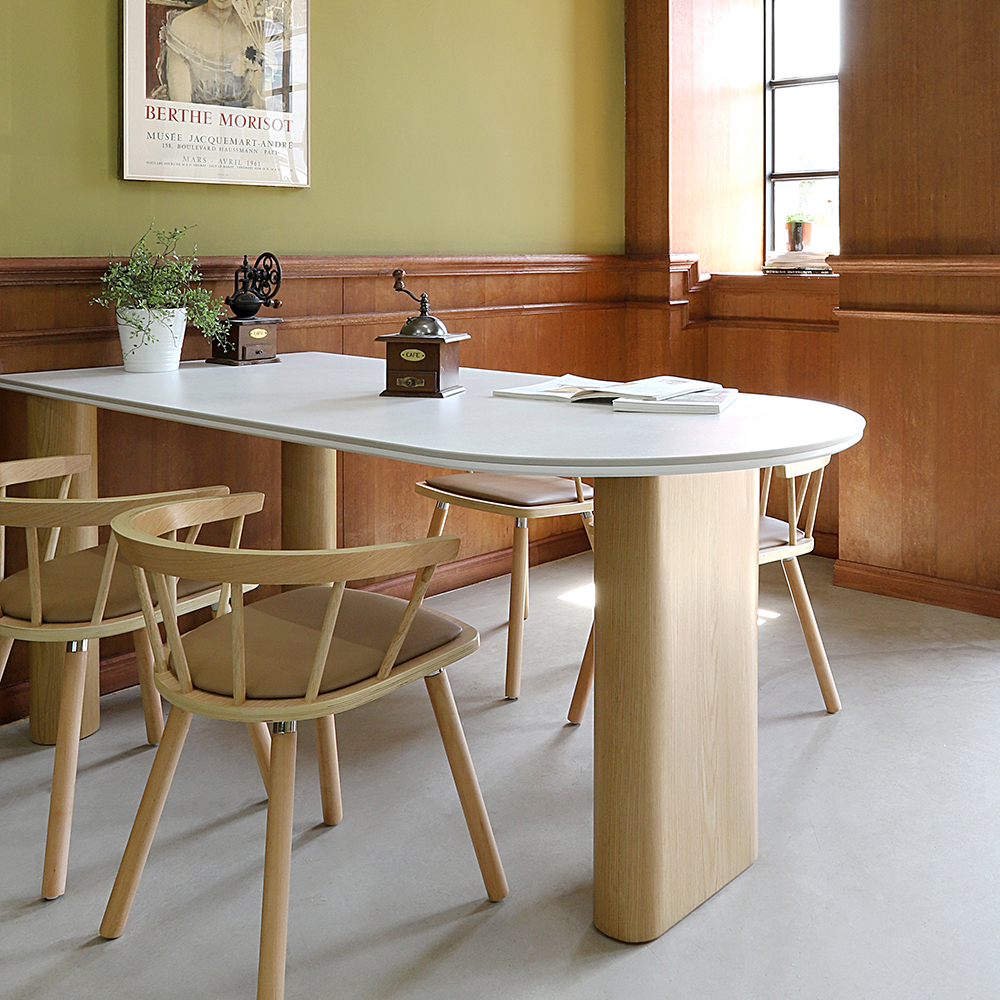 헤이즐 세라믹 반타원 식탁 카페 다이닝 월넛테이블 6인용 1800 CL510