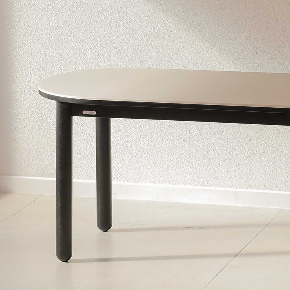 라미에스 유니 블랙 애쉬 원목 포세린 세라믹 라운드 식탁세트 4인용 1400 의자2 벤치1