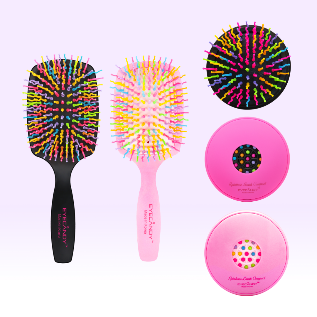 [아이캔디] 레인보우 볼륨 헤어 패들브러쉬+컴팩트 브러쉬 2종 세트