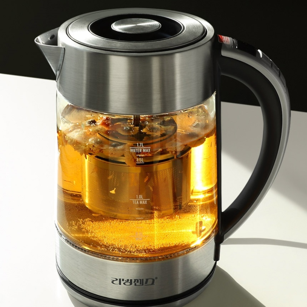 리젠 무선 분유 티포트 1.7L 내열 유리 투명 온도조절 전기주전자 커피 전기 포트