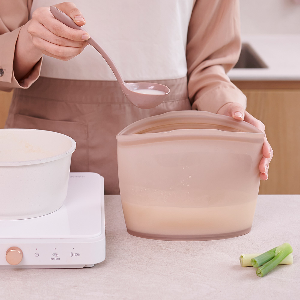 퍼기 3중 밀폐 실리콘 지퍼백 밀폐용기 다회용 지퍼팩 냉장고정리 1P 토프브라운 1500ml