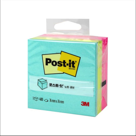 3m 포스트잇 큐브 노트 공부아이템 수학 포스트잇 붙이는 메모지 400매 3색 아쿠아
