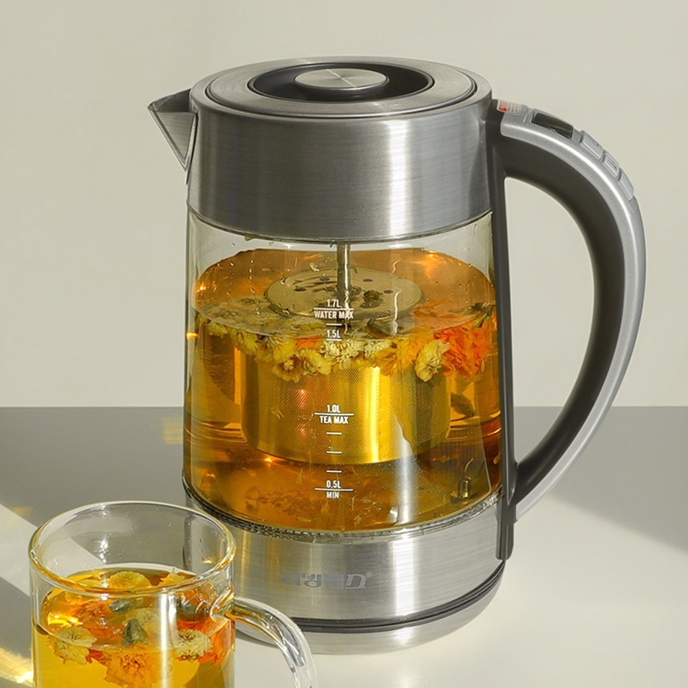 리젠 무선 분유 티포트 1.7L 내열 유리 투명 온도조절 전기주전자 커피 전기 포트