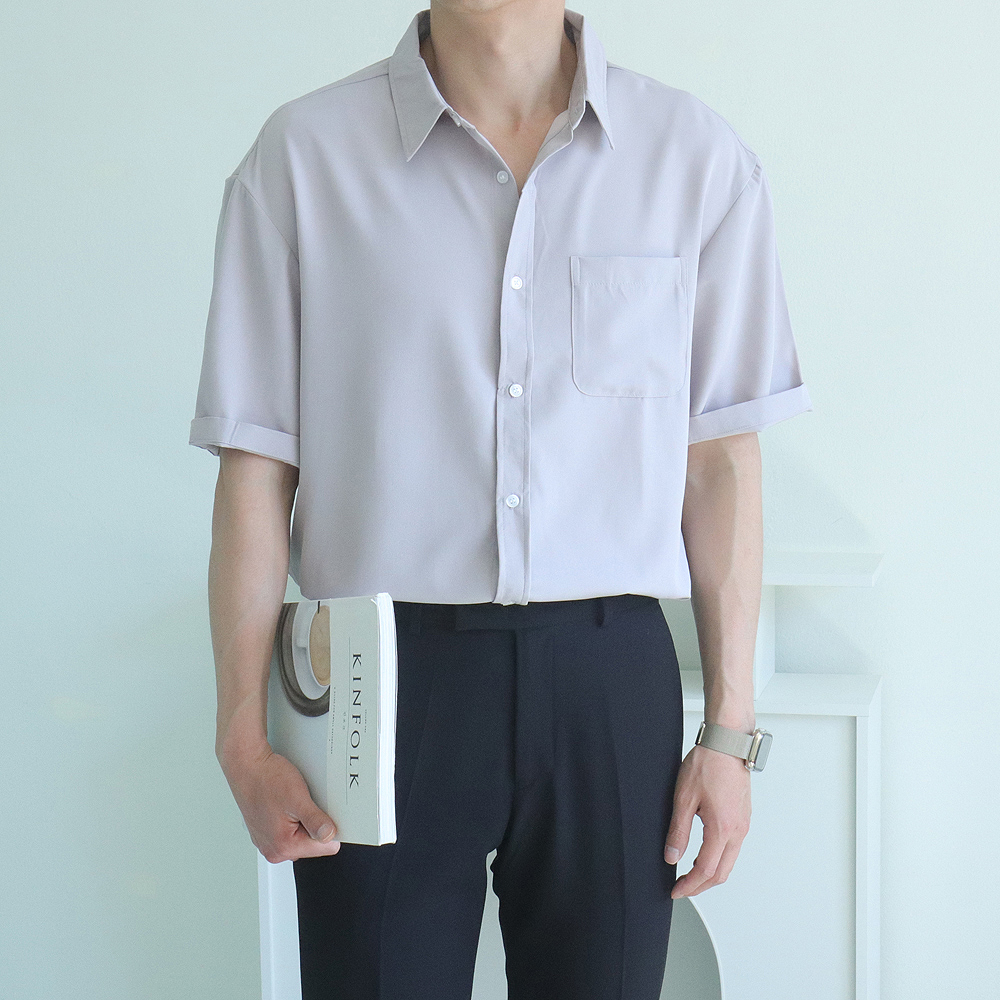 남자반팔셔츠 빅사이즈 오버핏 실크 여름 남방 남자 셔츠 - 상세 이미지 5