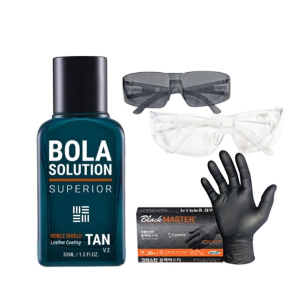 볼라솔루션 실내 가죽코팅제 TAN 30ml + 크린스킨 니트릴 장갑 20매입 + 프로아이글 보안경 증정 - 상품 이미지