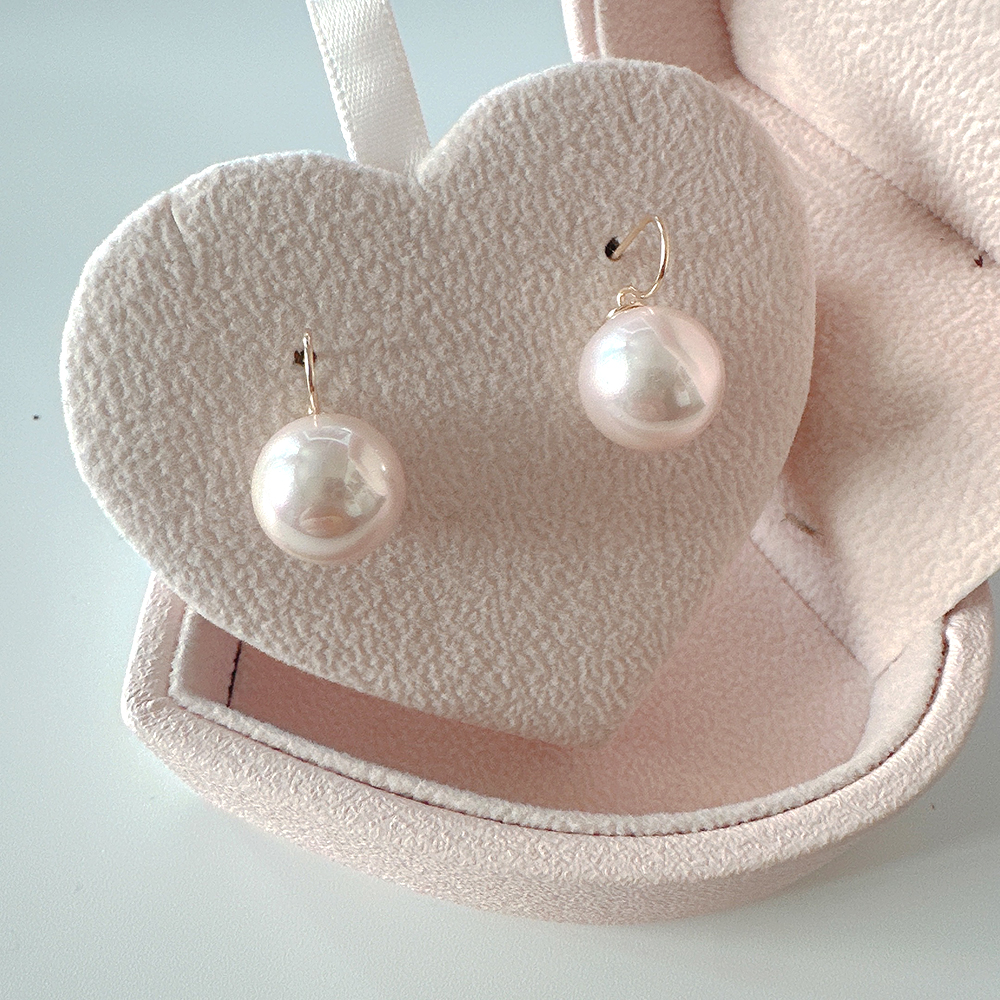 14K 화이트 핑크 왕 진주 드롭 귀걸이 12mm 이미지 6