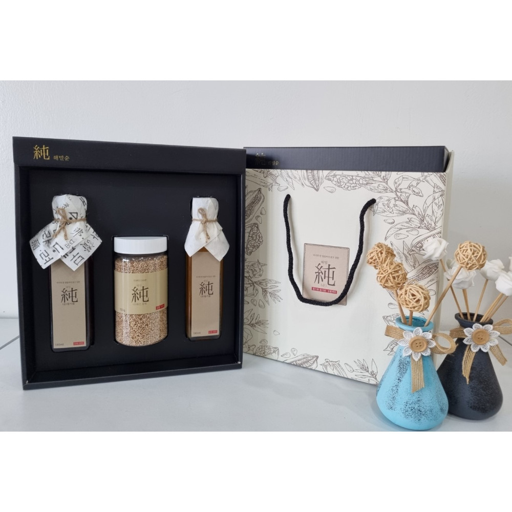 [영신곳간] 해밀 純 참기름 180ml + 생들기름 180ml + 볶은참깨 150g(선물세트) : 사이소 경북고향장터