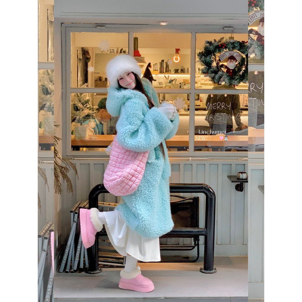 여성 후리스 파스텔톤 롱코트