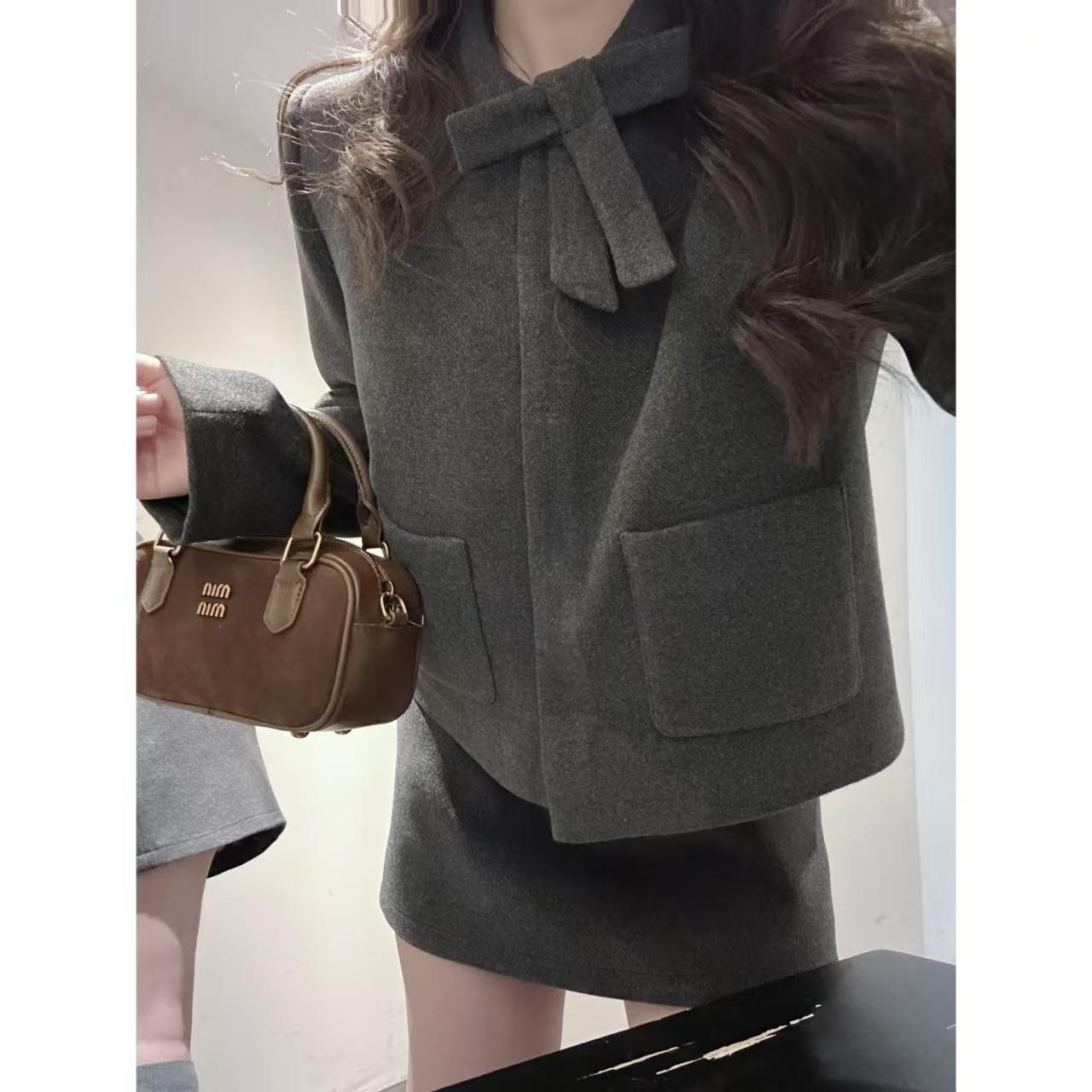덕다운 모직 패딩코트 치마 투피스 세트 - 상세 이미지 2
