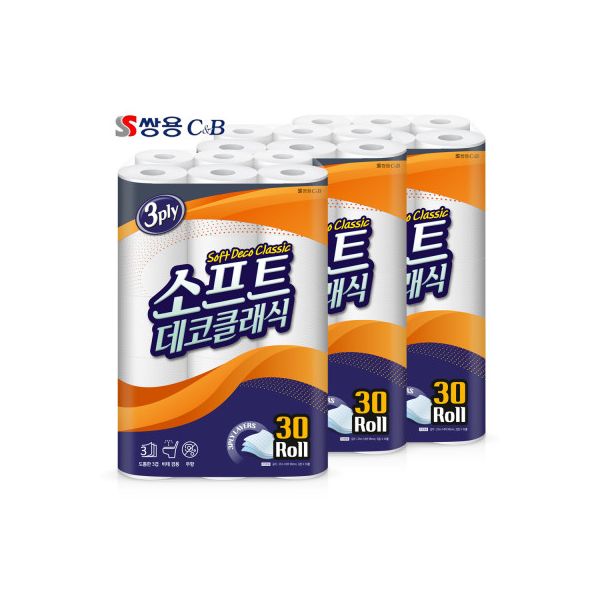 쌍용씨앤비 소프트 데코 클래식 3겹 25m 30롤 3팩 : e경마트