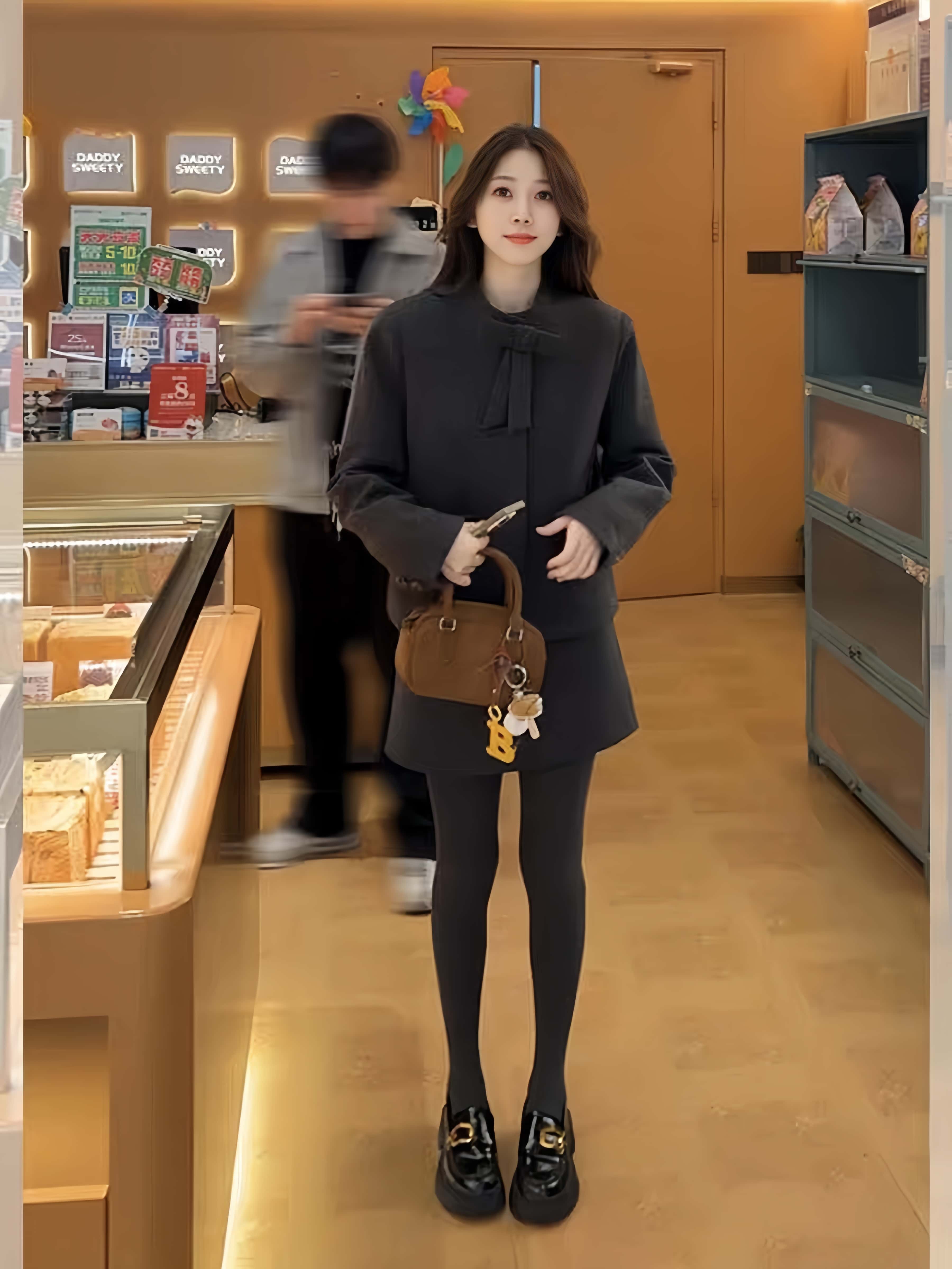 덕다운 모직 패딩코트 치마 투피스 세트 - 상세 이미지 5