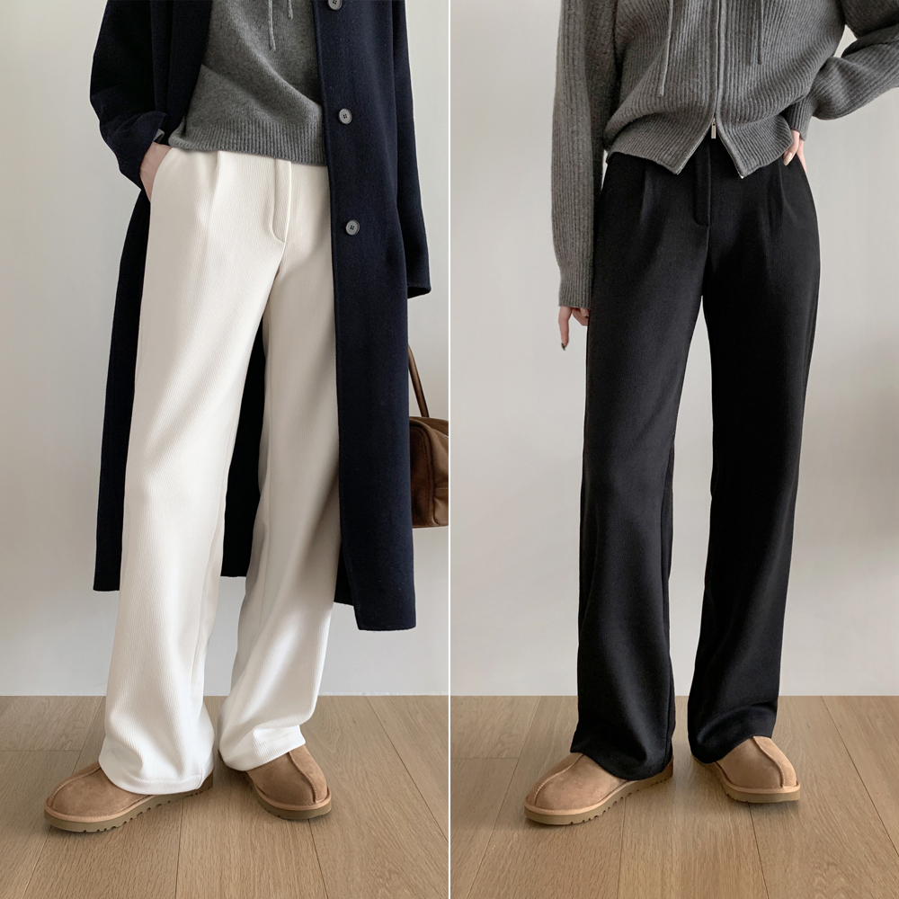 따뜻한 골지 밴딩 골덴팬츠 핀턱 여자 기모바지 세미 와이드팬츠 여성 슬랙스 겨울바지 통바지 제품 이미지