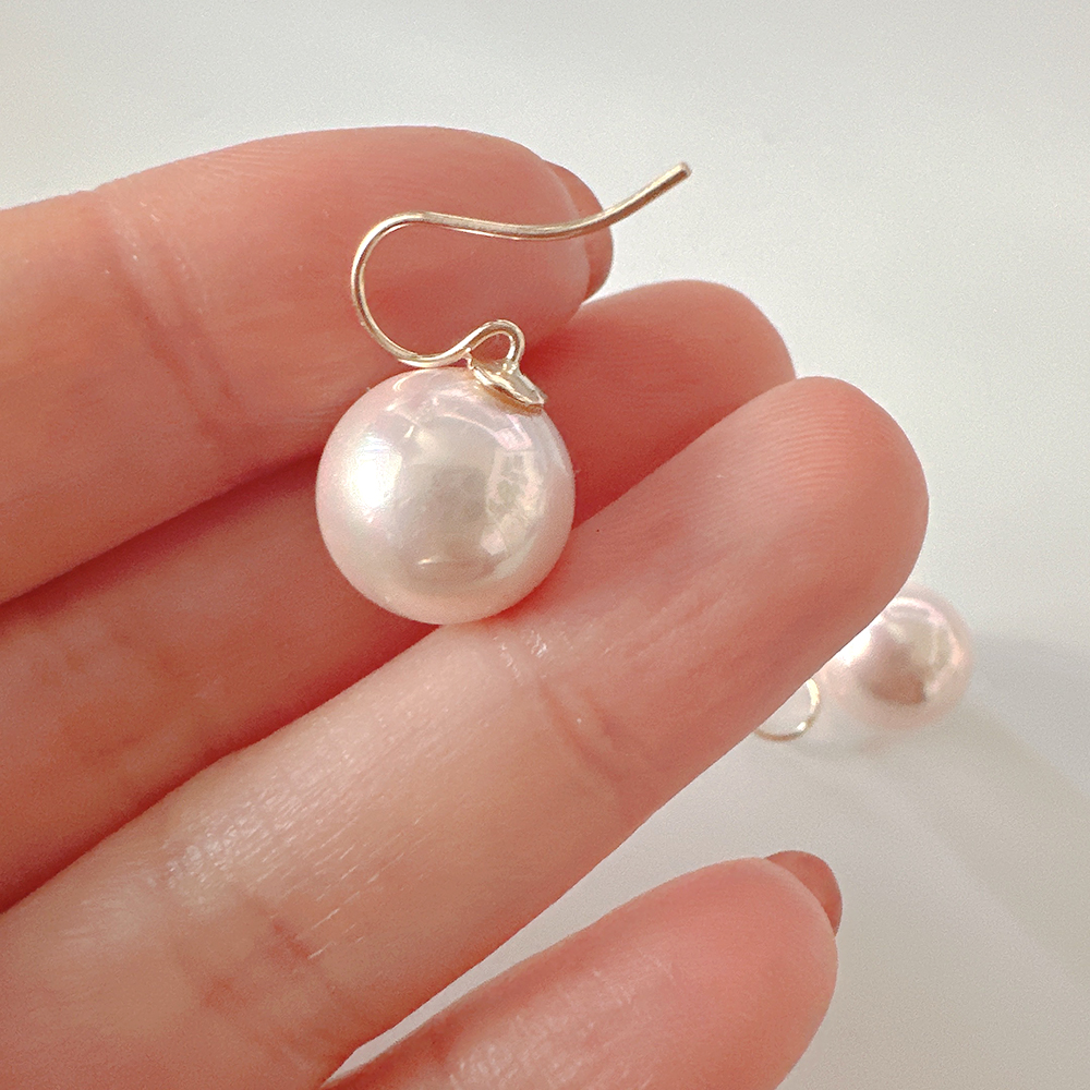 14K 화이트 핑크 왕 진주 드롭 귀걸이 12mm - 상세 이미지 5