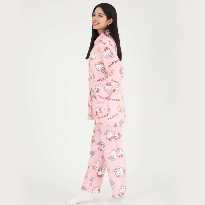 산리오 Sanrio 헬로키티 수면 잠옷 플란넬 셔츠 파자마 세트 M SAN1866M PK - 상세 이미지 2