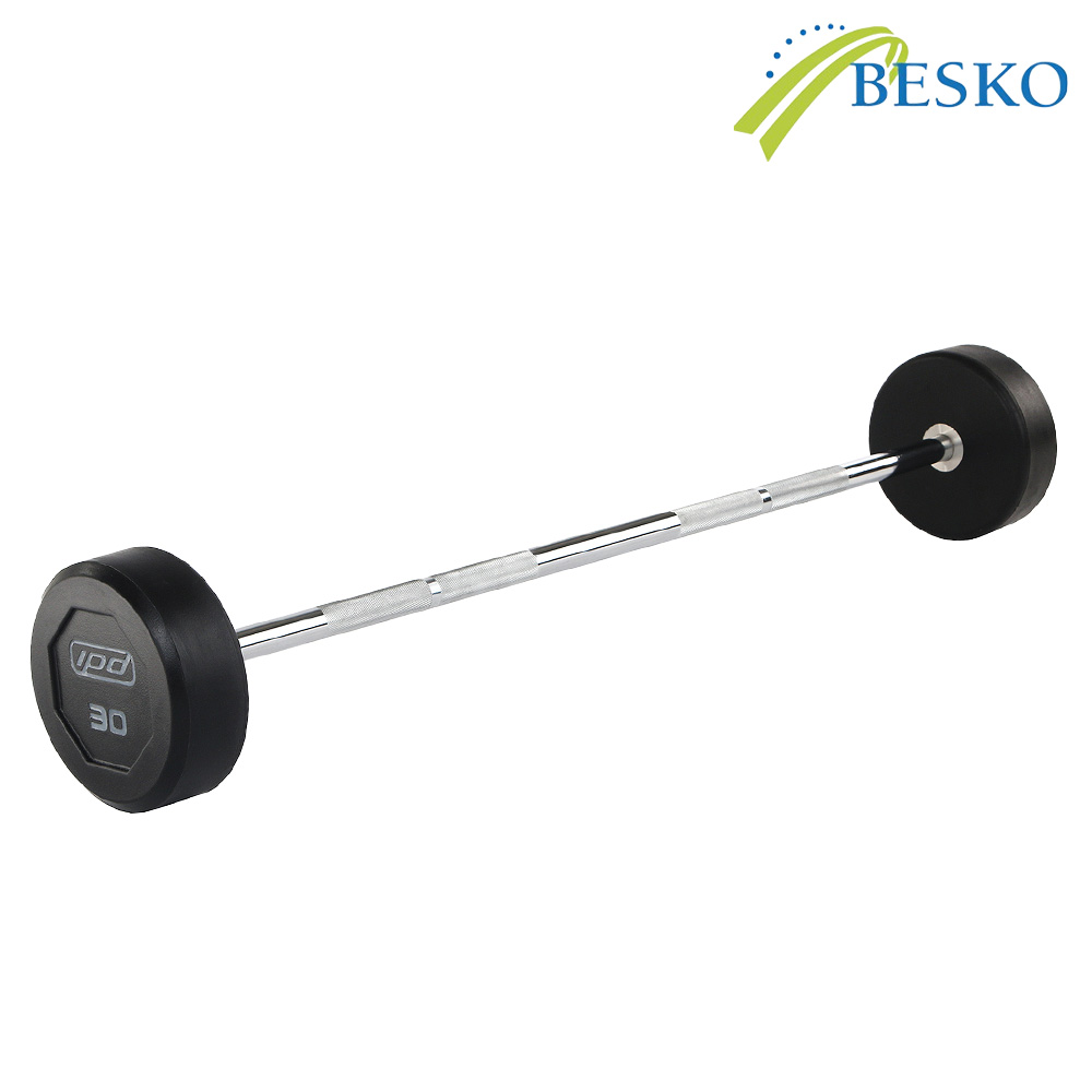 베스코 IPD 고정바벨 일자바 고정식 일체형 우레탄 고정 바벨 직선바 30kg, 1개