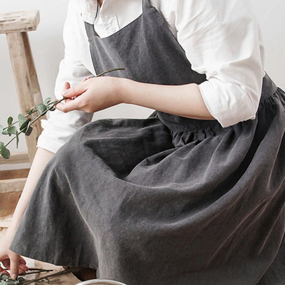 박대표마켓 린넨 원피스형 앞치마 어린이집 공방 작업실 주방 앞치마 - 상품 이미지
